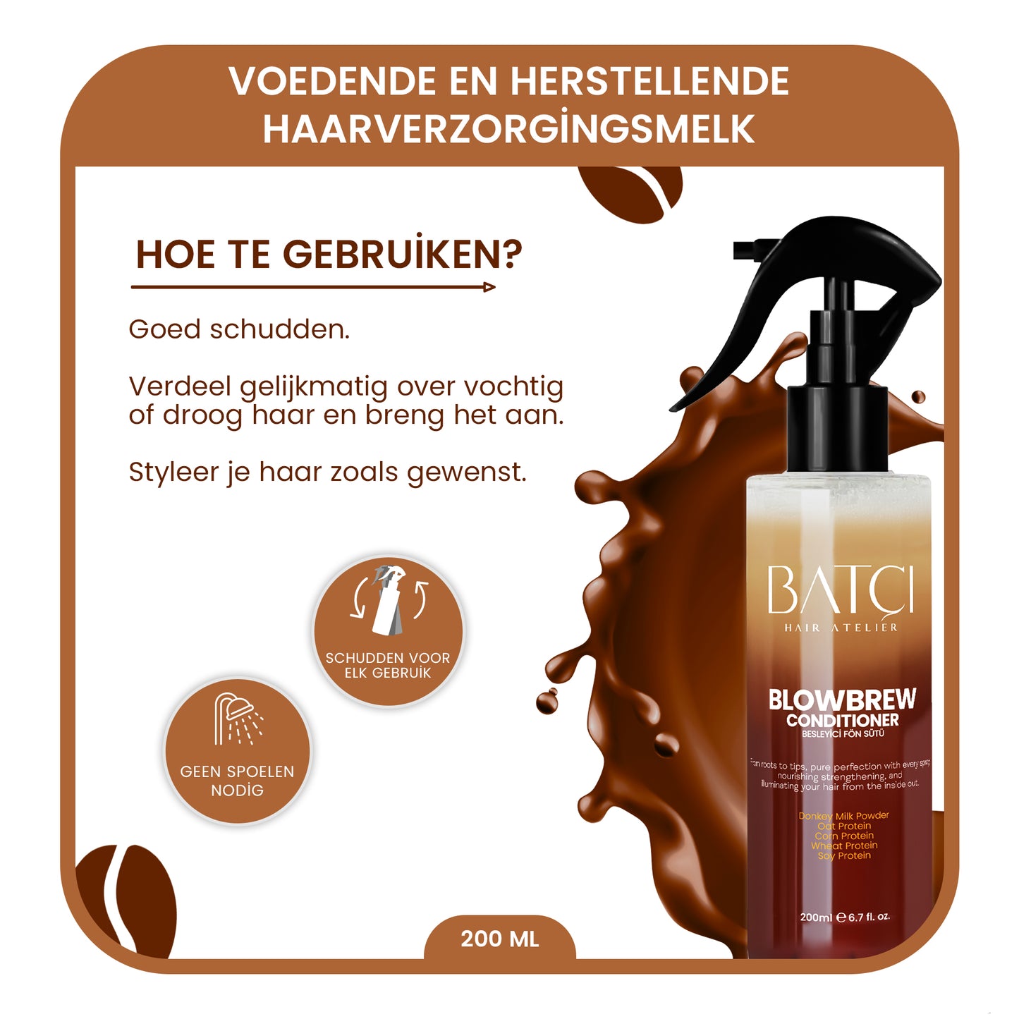 Lait de brushing biphasé au café 200 ml - Effet nourrissant et protecteur