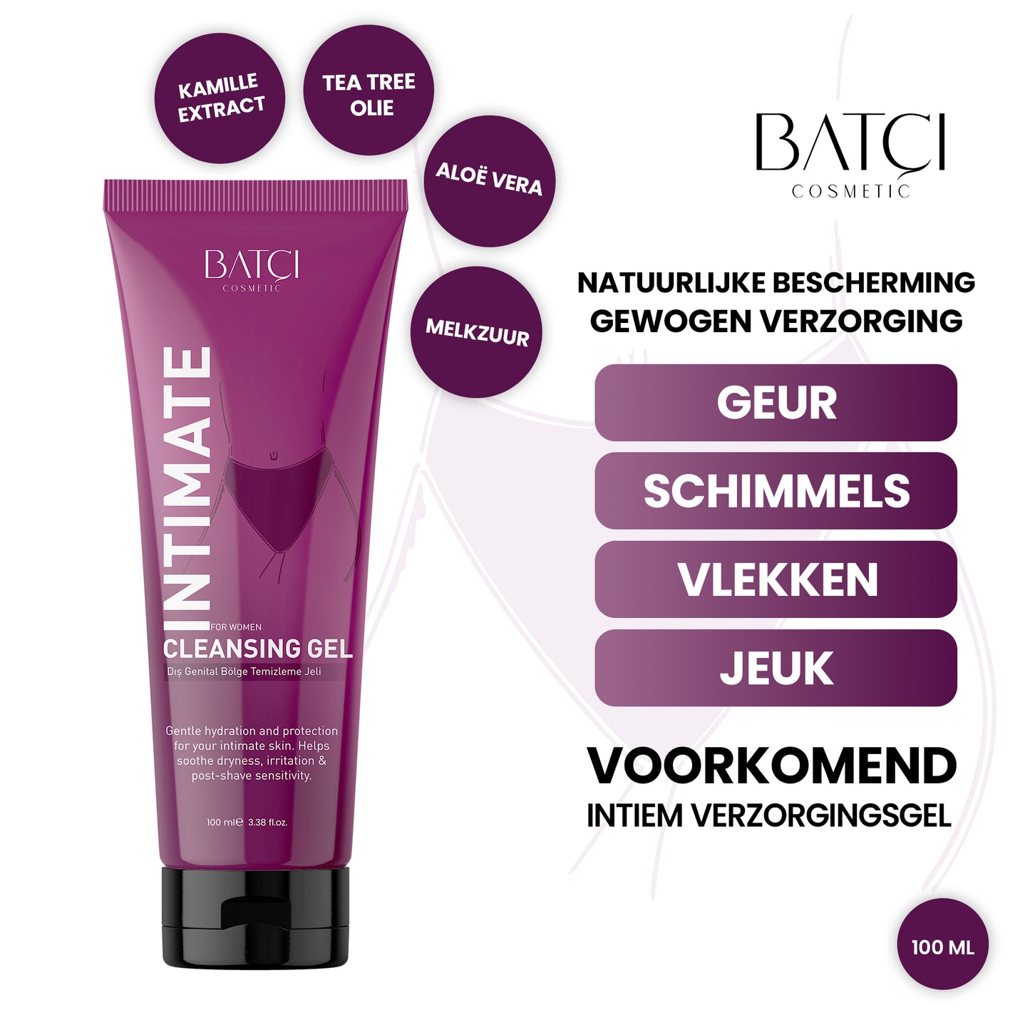 Nioli Oily Intimate Cleansing Gel 100 ML, Special for Genital Area, Helps to Remove Odor and Lightens Color