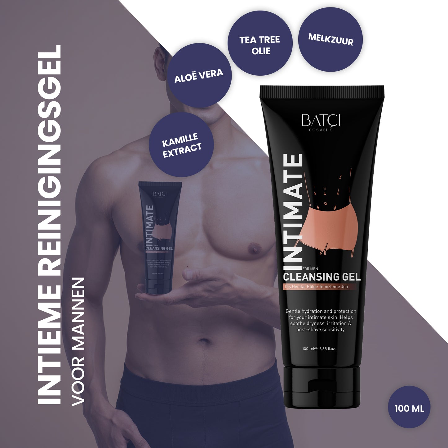 Gel nettoyant, blanchissant et réparateur pour la zone génitale pour hommes, 100 ml