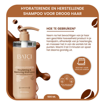 Nourishing &amp; Restoring Shampoo for Dry and Damaged Hair with Coffee Extract – Keratin &amp; Collagen Formula – 500 ML